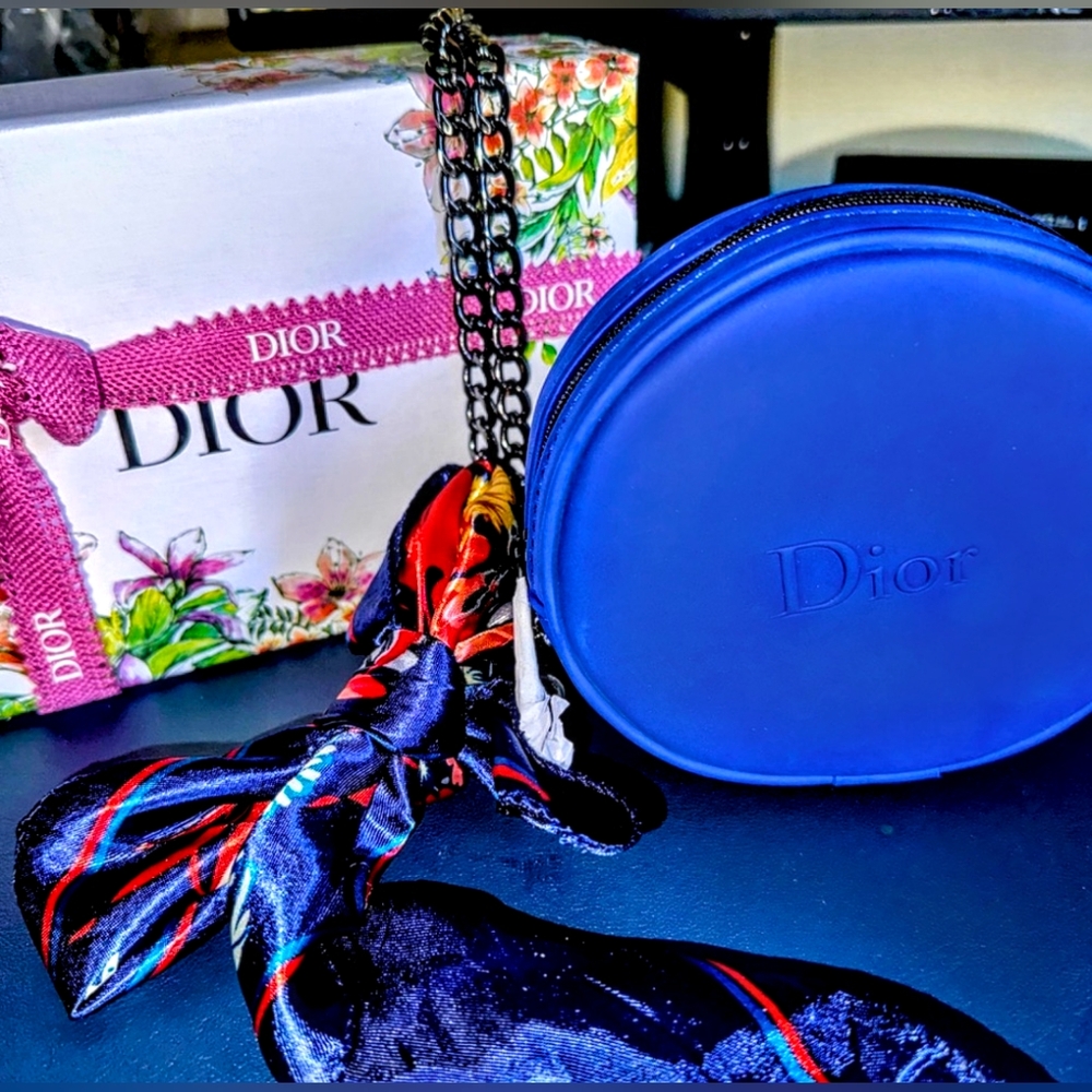 Authentic Dior Royal Blue Cosmetic Pouch Converted Crossbody with Gift Box NWOT